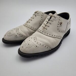 Vintage Footjoy Mens Spikeless Golf Shoes 8.5 C White Wingtips USA